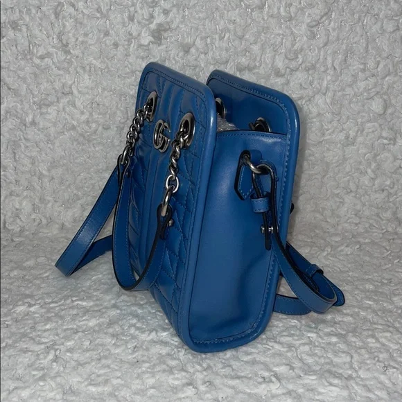 Gucci GG Aria Marmont Matelasse Quilted 2-Way Crossbody Shoulder Bag Blue 696123 - Picture 5 of 16